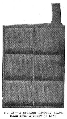 FIG. 41&ndash;A STORAGE-BATTERY PLATE MADE FROM A SHEET OF LEAD