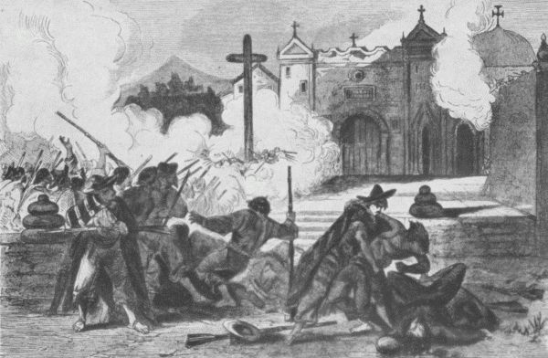 The programme was always the same: the sudden rush of the filibusters with their high,
shrill yell; the taking of the barracks and the cathedral in the Plaza.

From a print in the New York Public Library.