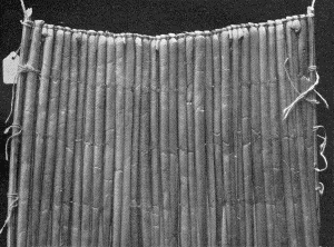 b. Section of a rush mat, as used to form covering for a wigwam

OBJECTS OF OJIBWAY MAKE