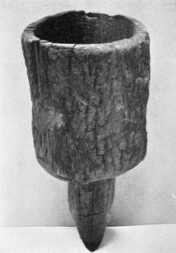 b. Wooden mortar. "Witchata Inds. Dr. E. Palmer." Height
of body 13&frac12; inches. (U.S.N.M. 6899)