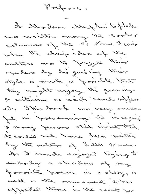Fac-simile of Preface to "A Modern
Mephistopheles."