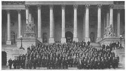 The United States Congress in wartime, including nearly
all the members of the House, on the steps of the Capitol
(� Harris & Ewing)