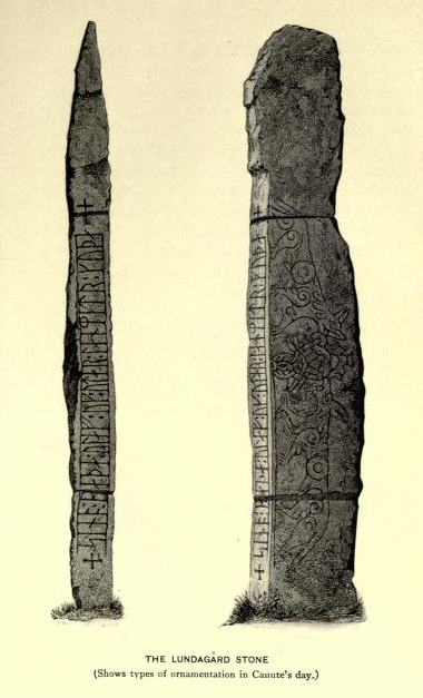 The Lundagård Stone (Shows types of ornamentation in
Canute's day.)