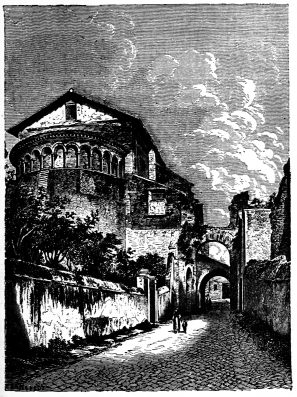 Rue et abside des Saints-Jean-et-Paul, � Rome.