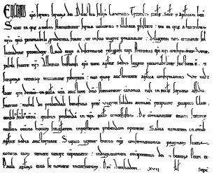 Lettre d'Eug�ne III, 16 ao�t 1147.

Sp�cimen de l'�criture employ�e au XIIe si�cle � la Chancellerie
pontificale.

Mus�e des Archives d�partementales, n� 39.