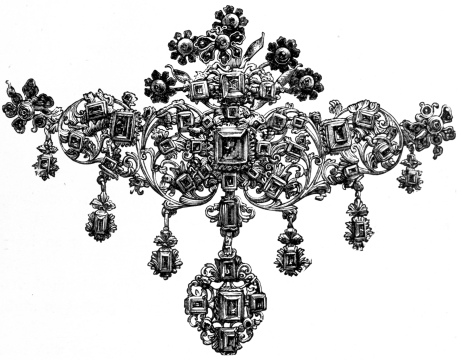 BREAST ORNAMENT SET WITH EMERALDS. SPANISH, LATE 17TH
CENTURY. SOUTH KENSINGTON MUSEUM.