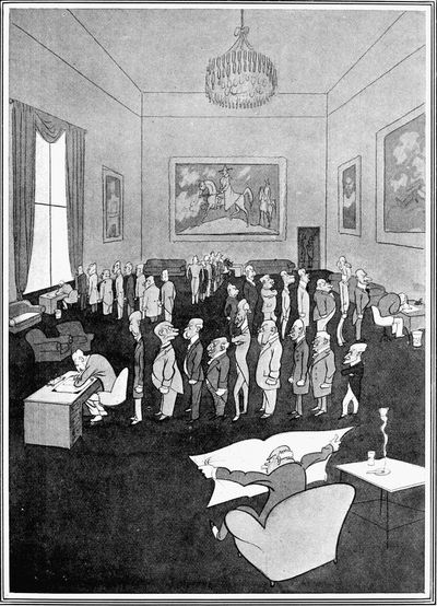 "I REMEMBER IN 1870&mdash;&mdash;"
London clubmen in war-time parading for practice in writing to the papers