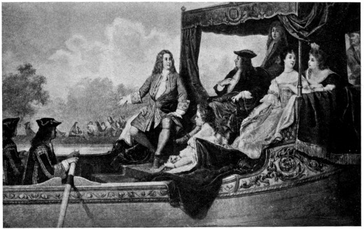 GEORGE I., IN HIS ROYAL BARGE, LISTENING TO HANDEL&rsquo;S
&ldquo;WATER-MUSIC.&rdquo;

(From a Painting.)