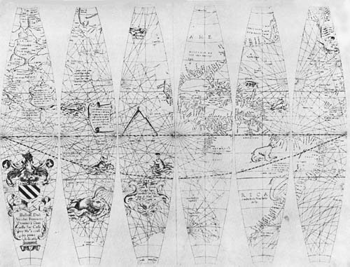 Six of Twelve
Terrestrial Globe Gores by Gerhard Mercator, 1541.