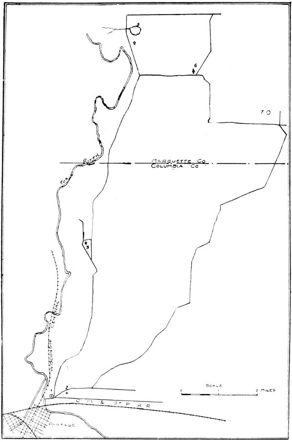 LITTLE JOURNEY TO HOMES OF JOHN MUIR

(1) Fort Winnebago
(2) Fort Winnebago Cemetery
(3) School Where Annie and Johanna Muir Taught
(4) School Where Muir Children Attended
(5) Fountain Lake, first home of Muir family.
(6) Muir church.
(7) Second home of the Muir family.