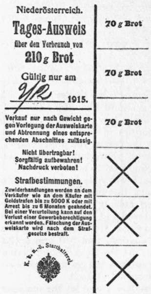 ONE OF THE BREAD CARDS USED IN
VIENNA AND LOWER AUSTRIA