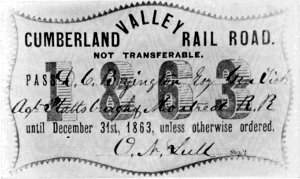 Figure 9.&mdash;Annual pass of the Cumberland Valley Railroad issued in 1863.