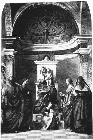 Alinari, Florence

S. ZACCARIA&mdash;MADONNA ENTHRONED AND FOUR SAINTS

By Giovanni Bellini