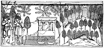 Fig. 35.&mdash;Assyrian Shrines. Relief from Corsabad.