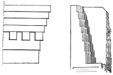 Fig. 84.&mdash;Entablature of the Palace of Darius.
Reconstructed from the Bearing.