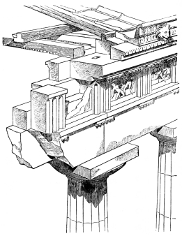 Fig. 138.&mdash;Scheme of the Doric Entablature.