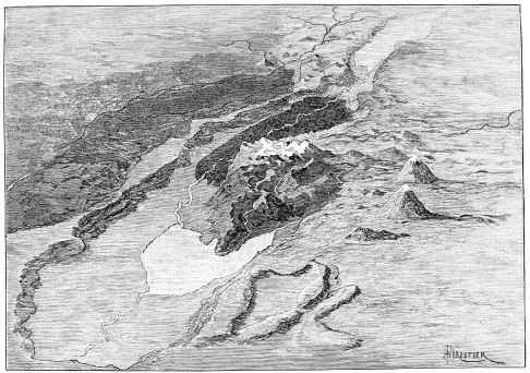 BIRD’S-EYE VIEW OF RUWENZORI, LAKE ALBERT EDWARD AND LAKE ALBERT. BIRD’S-EYE VIEW OF RUWENZORI, LAKE ALBERT EDWARD AND LAKE ALBERT.