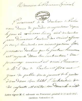 Lettre sign�e M. C.