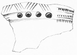 No. 76. Fragment of a Vase of polished black Earthenware,
with Pattern inlaid in White, from the Lowest Stratum (14 M.).