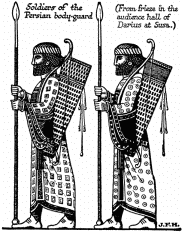 Soldiers of the Persian body-guard.

(From frieze in the audience hall of Darius at Susa.)
