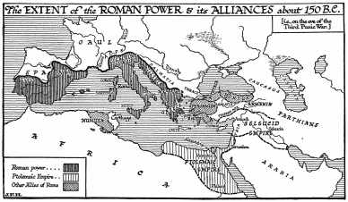 The EXTENT of the ROMAN POWER & its ALLIANCES about 150
B.C.