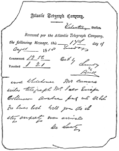 Fig. 31.&mdash;Facsimile of the First Public News Message
Received through the Atlantic Cable.