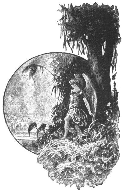 garden with angel in armor entering