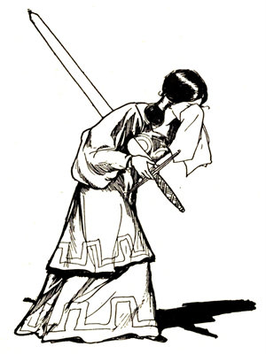 And she tucked the sword under her
arm and took out her handkerchief and went
away weeping sorrowfully.