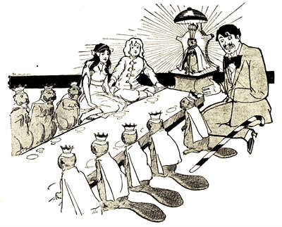 His Majesty the King of the Fairy Beavers sat
upon a cushion at the head of the table