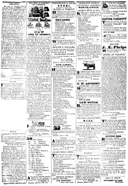 Last page of The Constitutional Advocate and Texas
Public Advertiser, June 15, 1833.