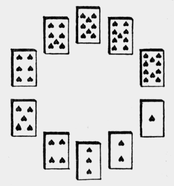 ten playing
cards arranged in a circle