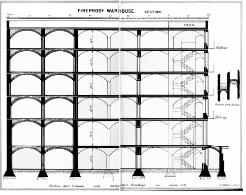 FIREPROOF WAREHOUSE. SECTION.

E. HOOLE, ARCHT.