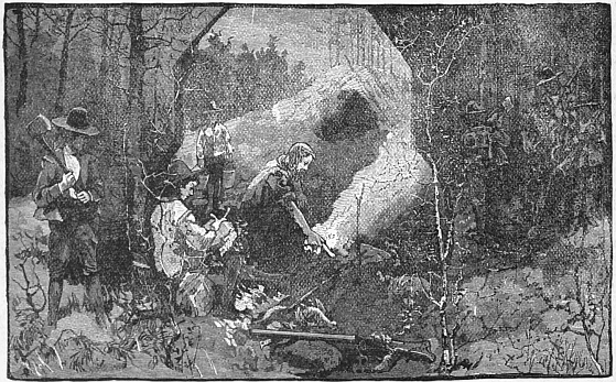 settlers by campfire
