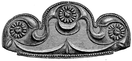 Fig. 104.—Ornamental Plate of thin bronze, embossed, at the junction of the mirror with its handle (actual size).