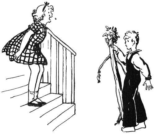 A tousled head
appeared at the foot of the stairs.
