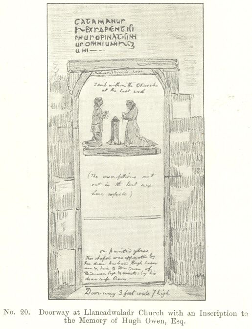 No. 20.  Doorway at Llancadwaladr Church with an Inscription to
the Memory of Hugh Owen, Esq.