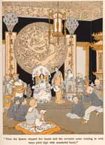 Then the Queen clapped her hands and the servants came
running in with trays piled high with wonderful foods.