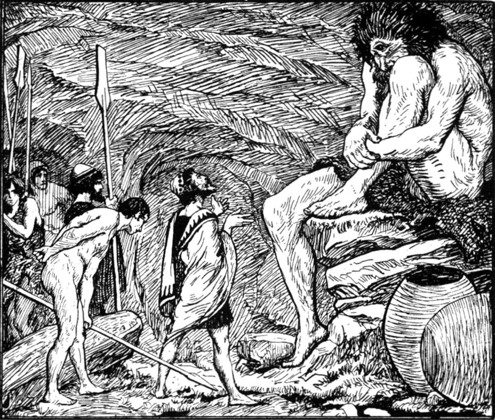 Odysseus spricht mit dem
  Zyklopen Polyphem