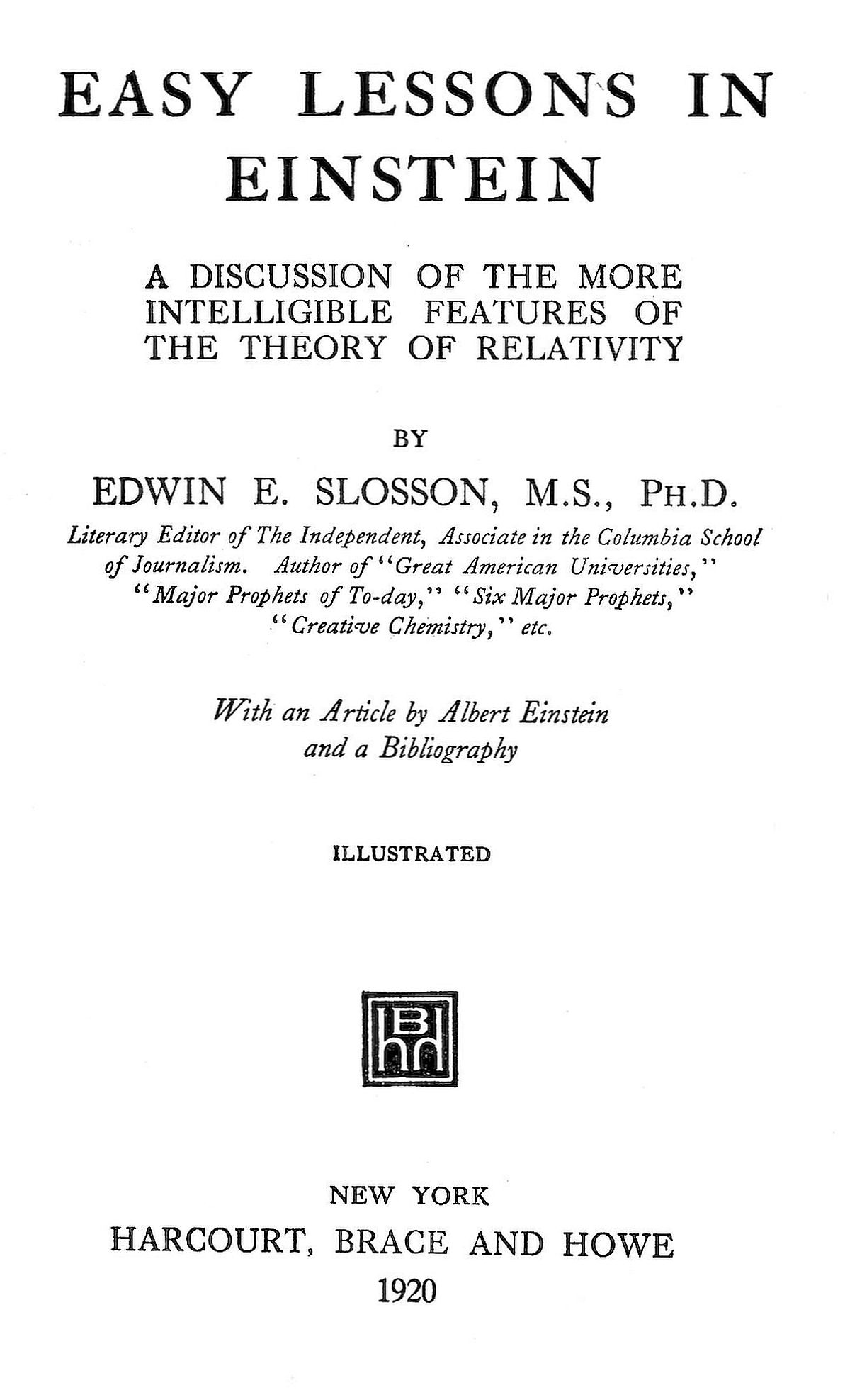 Title page of the book Easy Lessons in Einstein.
