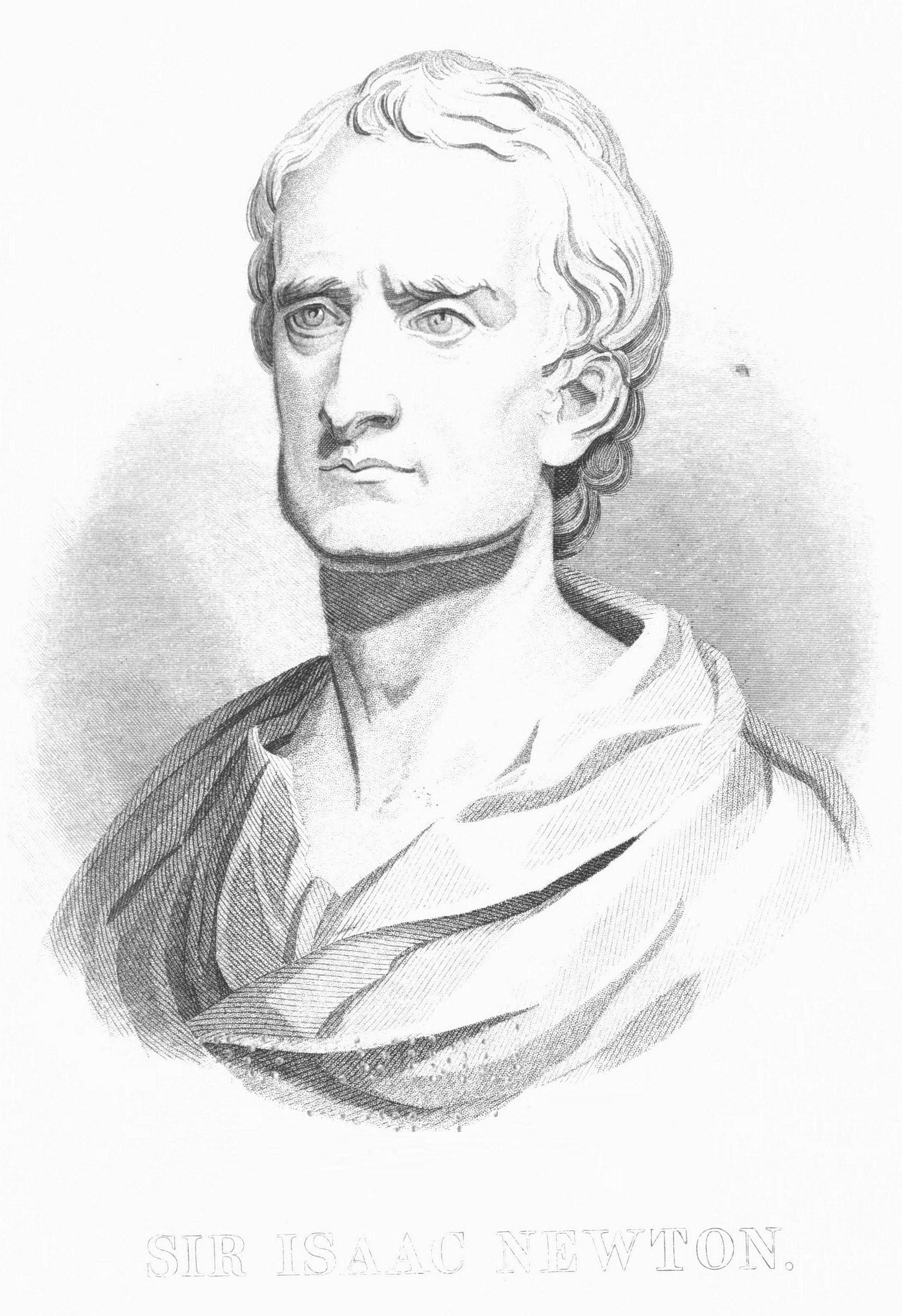 Portrait of Sir Isaac Newton 
taken from the Bust in the Royal Observatory at Greenwich.