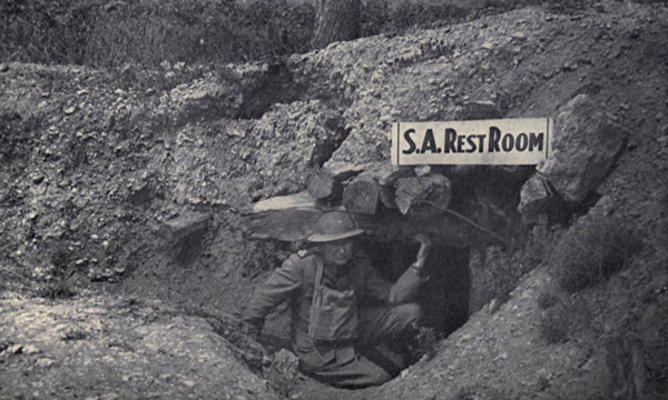 &ldquo;Here during the day
they worked in dugouts far below the shell-tortured earth&rdquo;