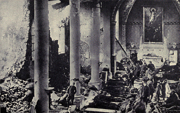 The wrecked church in
Neuvilly where the memorable meeting was held.