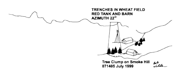 Fourth of 4-part sketch adding title at the bottom of the sketch: 'Tree Clump on Smoke Hill 071405 July 1999' signed 'Bob Wilder'.
