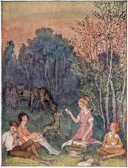 Children feasting in the glade